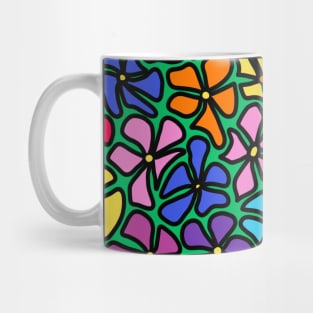 Wonky Retro Rainbow Flowers Mug